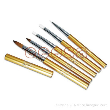 5PCS Gold Metal Handle Kolinsky Acrylic Nail Application Gel Nail Brush Set